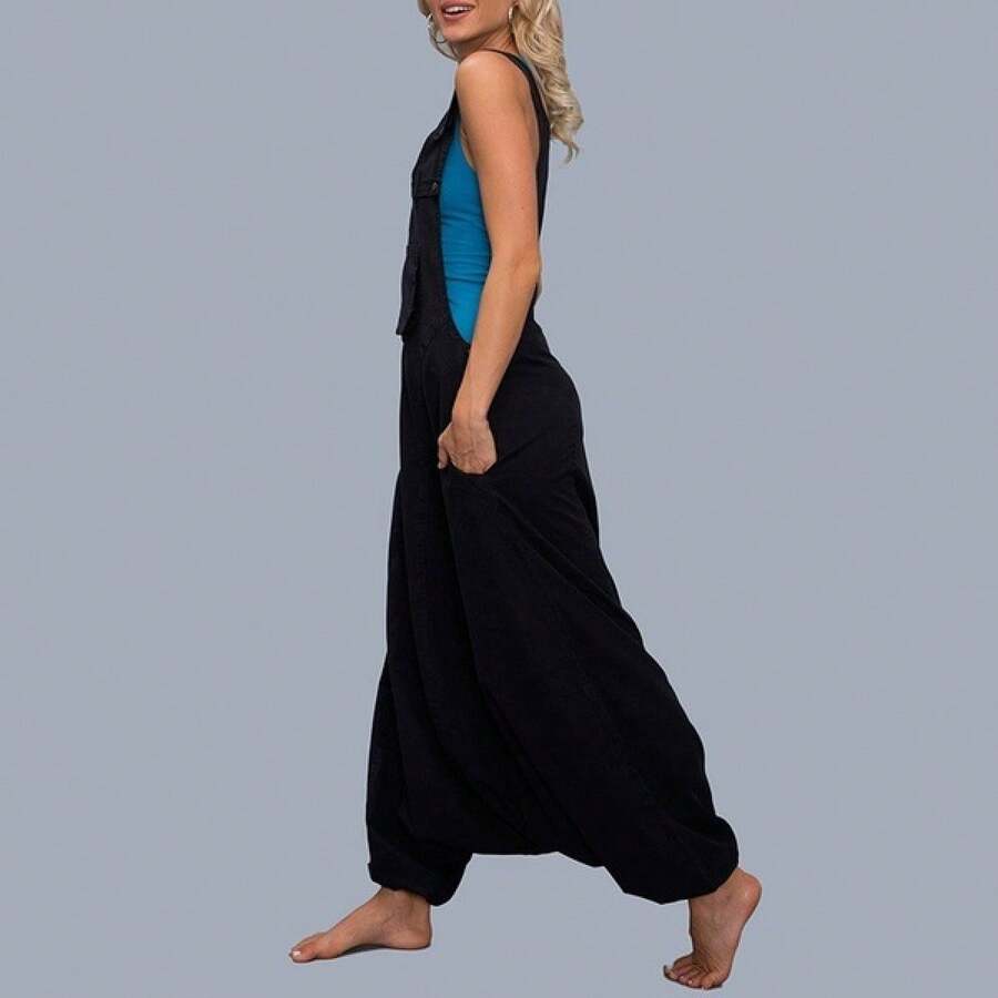 KK1904 Wide Leg Harem Style Jumpsuit With Irregular Hem In Large Quantities - Black - View 1