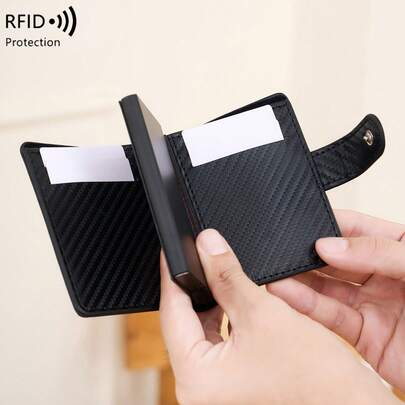 Cartera portacards de fibra de carbono, estuche para tarjetas de aleación de aluminio vintage con protección RFID, portacards de negocios antirrobo para tarjetas de crédito