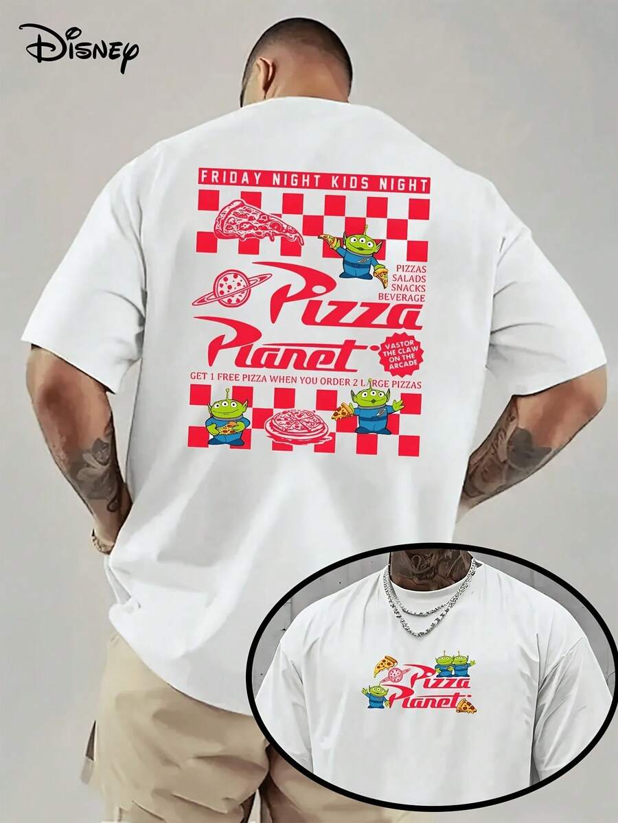 Disney License T Shirts, Men's Oversized Casual Crew Neck Disney Pixar1 Toy Story Pizza Planet Alien Double Sided Checkerboard Cartoon Print Short Sleeve T-Shirt, Retro Friday Night Kids Night Graphic Tee For Summer Streetwear Daily Wear,Men Clothes,Summer Clothes,White Shirt,Father's Day Clothing,Vintage T Shirts,Graphic T Shirts,100 Percent Cotton,Graphic Tee,Graphic Tees,Funny Graphic Tees,Graphic T, Gifts For Family And Friends - trắng - Xem 1