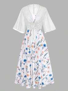 Women's Elegant Ditsy Floral Chiffon Dress & Two Pieces Set, Fashionable Outfit Date, Holiday, Casual Wear Spring - 多色 2 - 查看 4