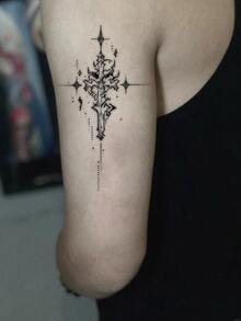 1 pièce Tatouage temporaire durant 7-14 jours, tatouage autocollant gothique abstrait mystérieux de sombres épines et d'étoiles, tatouage personnalisé imperméable et cool aux herbes, convient pour tous - noir - Voir 4