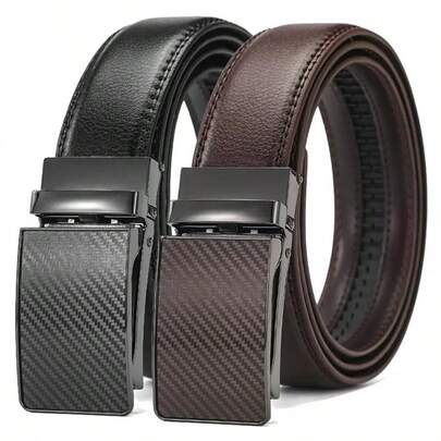 Men's Genuine Leather Ratchet Belt - Adjustable Automatic Buckle, Alloy Buckle, High-Quality Leather Patchwork, Suitable For Autumn/Winter, Casual, Outdoor, Sports, Vacation, Graduation Gift, Birthday Gift, Daily Wear