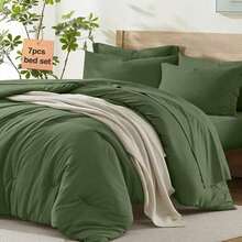 Homelike Moment - Comforter Set With Sheets, 7 Piece Olive Green Comforter Set, Queen Size, All In One Set, Lightweight And Machine Washable - Olive Green - View 8