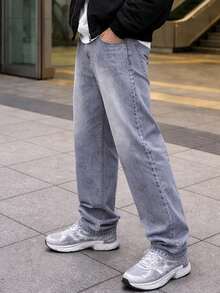Men's Oversized Wide Leg Balloon Jeans Without Elastane - 淺灰色 - 查看 5