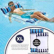 Aqua 4-in-1 Original Monterey Hammock XL Pool Float and Hammock - Multi-Purpose Inflatable Pool Floats for Adults - Patented Thick Non-Stick PVC Material Navy/White Stripe - Hamaca XL azul marino/blanco a rayas - Ver 4