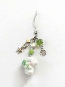 1个女士植绒招财狗和四叶草钥匙扣吊坠，可爱挂件，可用于耳机、包包、钥匙等 - 彩色 - 查看 10