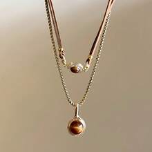 1pc Star & Tiger Eye Stone Double-Layer Pendant Niche Versatile Clavicle Chain Necklace, Elegant Vintage Style Suitable For Daily Wear - Multicolor - View 9