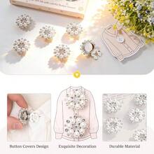 Button Covers Cufflinks Set, Gold Clip - Ons Women Men, No - Sew Covers Dress Shirts, Blouses Button Decoration - Silver Base-pearls-17.5mm + 6PCS - View 7