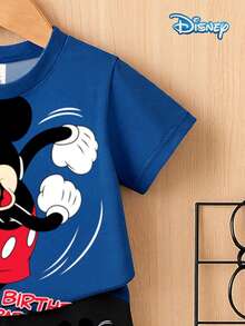 Disney Bộ áo thun ngắn tay và quần short in hình dễ thương cho bé trai sơ sinh mùa hè, họa tiết hoạt hình vui nhộn, chất liệu co giãn, phù hợp cho bé sơ sinh mặc hàng ngày, món quà tuyệt vời. - Màu xanh lam - Xem 4