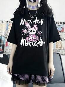 Áo thun ngắn tay in họa tiết Y2K màu đen, áo nữ mùa hè dáng rộng cổ tròn, đa năng, tôn dáng. - màu đen - Xem 2