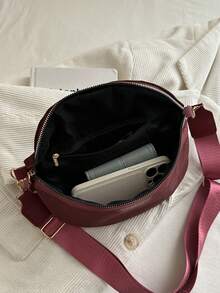 麂皮豹纹大容量斜挎包/腰包，男女通用，适合上学、上班、参加节日活动、旅行，专为女性、职场新人、上班族、年轻女孩和大学生设计。 - 酒紅色 - 查看 6