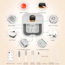 UNIFULL Collapsible Foot Spa Bath with Heat Motorized Massage Balls Touch Screen Foot Pedicure Kit Temperature Control Pedicure Foot Spa Foot Bath - Blanco - Ver 2