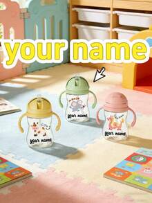 Taza con pajita y bola de gravedad con diseño personalizado de conejo para bebés, color rosa macaron, a prueba de fugas, bola de gravedad de 360°, material personalizable - Multicolor - Ver 4