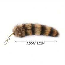 1pc Plush Raccoon Tail Keychain Charm - Soft Fluffy Key Holder With Metal Ring, Decorative Bag Accessory For Women S, Cute Gift For Keys & Small Items, Raccoon Gifts, Playful Design, Finish - Brown-1 - View 6