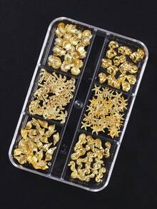 6 件套金/银贝壳、海星、金属海洋主题美甲装饰品，贝壳、海马合金美甲饰品配件，DIY 美甲沙龙夏季美甲设计用品套装 - 彩色 - 查看 3
