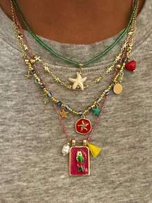 4pcs Bohemian Handmade Beaded Colorful Square Fish & Starfish Pendant Multilayer Necklace Set For Women, Suitable For Daily, Party, Beach, All Seasons  Boho    Zinc Alloy - Nhiều màu - Xem 8
