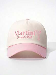 1pc Women's Embroidered Martini Glass Colorblock Baseball Cap, Adjustable Outdoor Sun Protection Casual Hat Suitable For Spring/Autumn Travel, Beach, Unisex Youth Y2K Style - 棒球帽 3 - 查看 4
