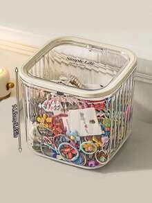 1 pieza Organizador de maquillaje multifuncional a prueba de polvo para escritorio, caja de almacenamiento de cosméticos y papelera - Multicolor - Ver 9