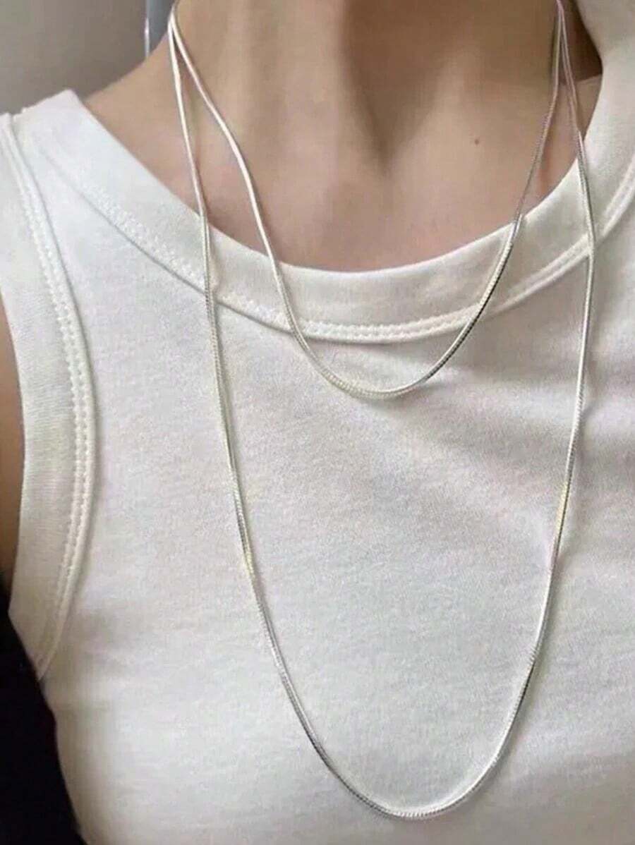 MECYLIFE 1pc Stainless Steel Personalized Extra Long Sweater Chain Necklace, Can Be Worn Double-Layered - 黃金 - 查看 1