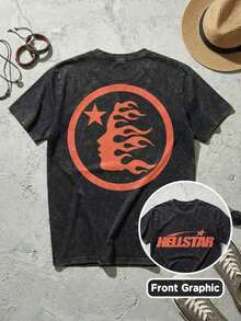 Blue Shooting Star Logo Graphic Tee Unisex Couple Matching Boyfriend Style Hell Star Double Sided Print Electric Color Y2K Aesthetic Acid Washed Cotton Graphic Tees Men Oversized T Shirt Summer Fits Camisetas Para Hombre,Mens Clothes,Graphic Tee,Summer Clothes,Summer Tops,Easter Fits,Spring Clothes ,Shirtssummer Outfits For Women O0LT - Black 2 - 查看 10