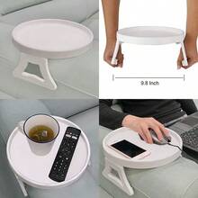Wentu Store  NDL - Mesa con clip para reposabrazos de sofá bandeja antideslizante para bebidas aperitivos control remoto mandos de juego mesa ajustable para sala de estar recámara recámara se adapta a la  179595 - Blanco - Ver 1