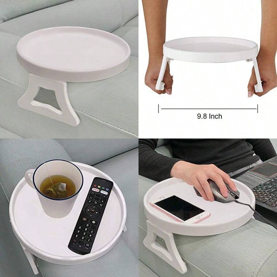 Wentu Store NDL - Mesa con clip para reposabrazos de sofá bandeja antideslizante para bebidas aperitivos control remoto mandos de juego mesa ajustable para sala de estar recámara recámara se adapta a la 179595 - Blanco - Ver 1