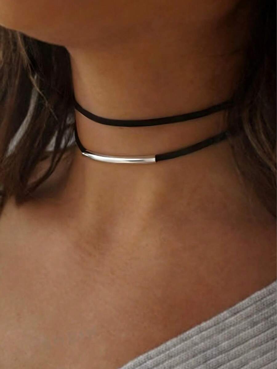 1件复古风双层丝绒项链（女士款） - 黑色 - 查看 1