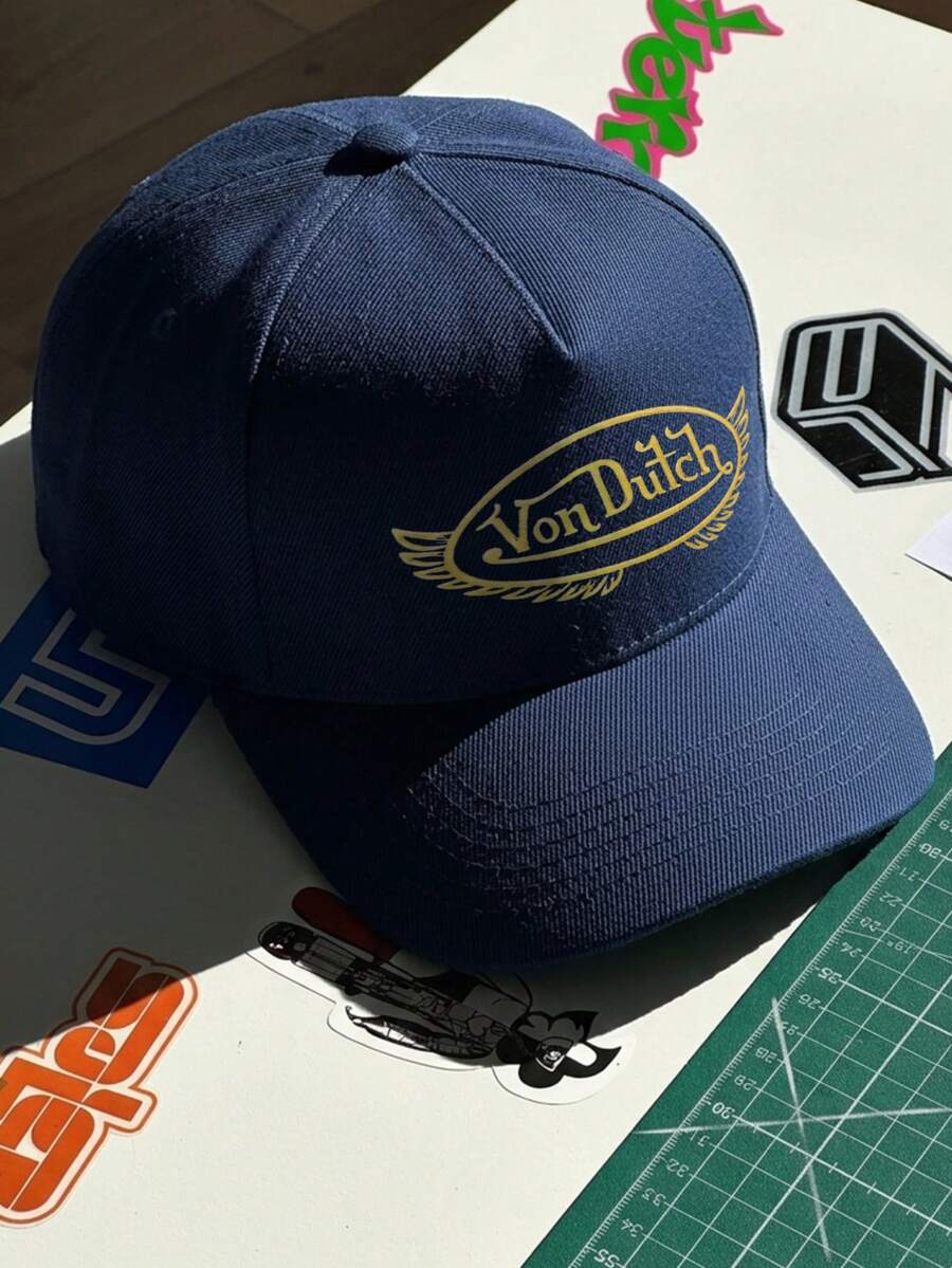 1pcs VonDutch Wings Printed Baseball Cap, Classic Casual Retro Y2K Unisex Baseball Cap, Adjustable Size, Lightweight And Sun Protection, Suitable For Outdoor Sports, Daily Wear, Parties, And - Màu xanh hải quân - Xem 1