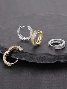 1 Pair Fashion Punk Asymmetrical Copper Alloy Hoop Earrings, Silver Color, Suitable For Men & Women Daily Wear - Vàng - Xem 3