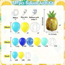Bộ trang trí cổng bóng bay chủ đề bọt biển gồm 137 chi tiết, bao gồm bóng bay hình quả dứa, bóng bay cao su màu xanh đậm, xanh nhạt, xanh kim loại, vàng và trong suốt. Thích hợp cho tiệc sinh nhật, tiệc mừng em bé, sinh nhật lần thứ nhất và tiệc chủ đề đại dương. - Xem 3