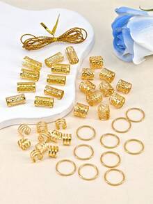 41pcs Gold Metal Hair Scrunchies Set, Women's Braided Hair Accessories, Suitable For Holiday Parties, Dance & Music Festivals,Hair Clip,Party - Gold - View 5