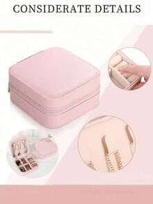 1 hộp đựng trang sức hai lớp du lịch, hộp đựng trang sức bằng da PU, hộp đựng trang sức có khóa kéo, hộp trưng bày trang sức mini di động, quà tặng cho nữ, vật dụng cần thiết khi đi du lịch màu hồng, hộp đựng bộ sưu tập trang sức, hộp đựng nhẫn, hộp đựng mặt dây chuyền, hộp đựng bông tai, ngăn đựng dây chuyền. - Hộp đựng trang sức hình vuông - Xem 5