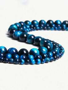 4毫米/6毫米/8毫米/10毫米天然圆形蓝色虎眼石珠，适合珠宝制作、DIY手链和项链 - 藍色虎眼 - 查看 4