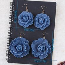 1 par de brincos retrô de flor em jeans, disponíveis em 2 cores e tamanhos, joias em estilo boêmio para mulheres, ideais para uso diário, festas e como presente em datas comemorativas. - Multicolorido - Ver 3