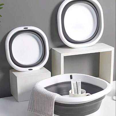 [1/3 Set] Convenient & Fashionable Foldable Wash Basin, Camping Gear, Foldable Laundry Basin, Portable For Face Washing, Vegetable Washing, Underwear Washing And Foot Soaking