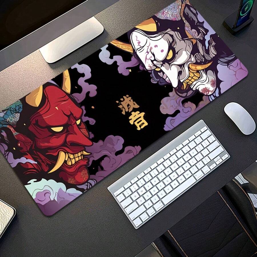 1 Large Japanese Ukiyo-E Demon-Patterned Gaming Mouse Pad / Keyboard Desk Mat With Non-Slip Base - Suitable For Home, Office, Gaming, And Work - Mouse Pad - View 1