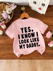 女童休闲趣味印花圆领短袖T恤，夏季上衣 - 粉色 - 查看 4