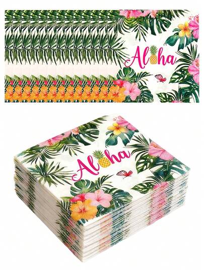 20pcs Hawaiian Themed Disposable Paper Napkins, Hawaiian Style Paper Napkins, Decorative Napkins Suitable For Bathroom, Wedding, Holidays, Tropical Theme Birthday Party, Shower Supplies