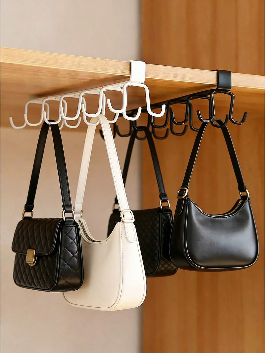 1/2 piezas Estante de almacenamiento para sombreros y bolsos, estante de almacenamiento para cinturones, estante de almacenamiento de accesorios para armarios, 6 ganchos para sombreros, estante de almacenamiento de ropa para armarios, estante de almacenamiento simple sin taladro, organizador de ganchos para armarios, lado talla grande largo 10.2 pulgadas, segundo lado talla grande largo 8.6 pulgadas, altura 3.1 pulgadas