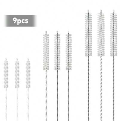 9pcs Straw Cleaning Kit, Includes 3 Sizes Of Brushes Suitable For Cups, Bottles, Water Bottles And Tubular Containers, Bendable Straw Cleaner, Cup Brush, Fine Straw Brush, Long Tube Brush, Pipe Cleaning Brush, Small Straw Brush, Long Bottle Brush, Kitchen Cleaning Brush