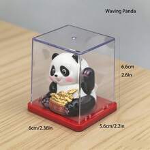 Figur Mini Panda - Panda Mengangguk untuk Kekayaan, Panda Melambaikan Tangan - Dengan Penutup Debu - Jimat Keberuntungan Panda - View 3