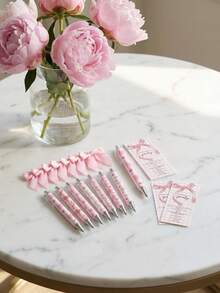 18pcs/Set Pink Cute Bow Ballpoint Pen, Bow Bookmark Card, Bow Decor, Adorable Stationery, Suitable For Baby Shower, Girl's Birthday, Best Friends, Daughter, Students, Classmates And Friends - Multicolor - View 9