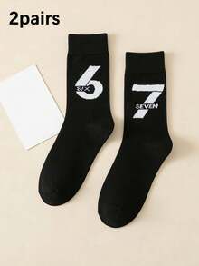 2 đôi tất dài đến bắp chân, màu đen trắng, họa tiết số 67, kiểu dáng unisex, mềm mại, thích hợp mặc hàng ngày, dự tiệc, làm quà tặng, phù hợp mọi mùa. - Đen và trắng - Xem 9