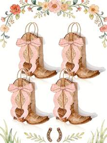 2/4 chiếc túi quà tặng hình ủng cao bồi kiểu miền Tây, túi quà tặng họa tiết ủng cao bồi màu hồng có nơ kiểu miền Tây cổ điển, đồ dùng trang trí tiệc theo chủ đề cao bồi. - Nhiều màu - Xem 3