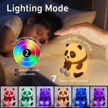 Soft Cute Panda Night Light, Tap To Light Up, Warm Tone And 7 Color Modes, Soft Silicone USB Rechargeable Panda Desk Lamp, 30-Minute Timer Auto Shut-Off, Creative Animal Night Light For Kids Room, Cool Gift For Boys And Girls, Birthday And Christmas Gift - White - View 6