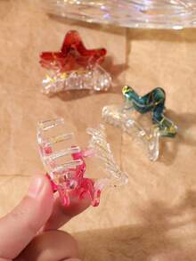 6pcs Semi-Transparent Ombre Star-Shaped Hair Clips, Suitable For Outings, Vacations, Casual Gatherings, Wearing Pretty Dresses, Half-Updo, Braiding And Other Hairstyles As Decorative Hair Accessories For Girls - Multicolor - View 3
