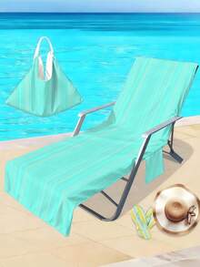 1pc Retro Striped Open Beach Chair Cover, Microfiber Quick-Dry Towel, Suitable For Pool Chairs, Beach Towel Chair Cover With Pocket, Travel Essential Holiday Accessory - F - View 11
