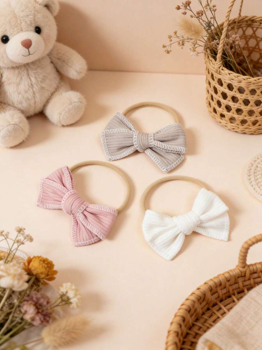 3件套多色婴儿/幼儿蝴蝶结发圈,尼龙弹性柔软宝宝发饰,超级可爱时尚,适合所有季节,绝佳礼物,居家、休闲、度假、运动的理想之选,优雅、复古、可爱、学院风 - 彩色 - 查看 1