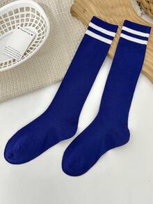 1 Pair Youth Soccer Sports Socks For Boys And Girls, Sweat-Absorbent Breathable Striped Knee-High Socks, Polyester And Spandex Blend, Knitted Fabric, Suitable For 8-15 Years Old, All Seasons - Multicolor - View 11