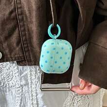 Minimalist Blue-Green Polka Dot Earphone Case With Hanging Ring, Cute Protective Cover Compatible With Airpods Pro 2, Compatible With Apple 4, Minimalist Design Compatible With Airpods 3, 1/2 Generation, For Women - 藍色 - 查看 4